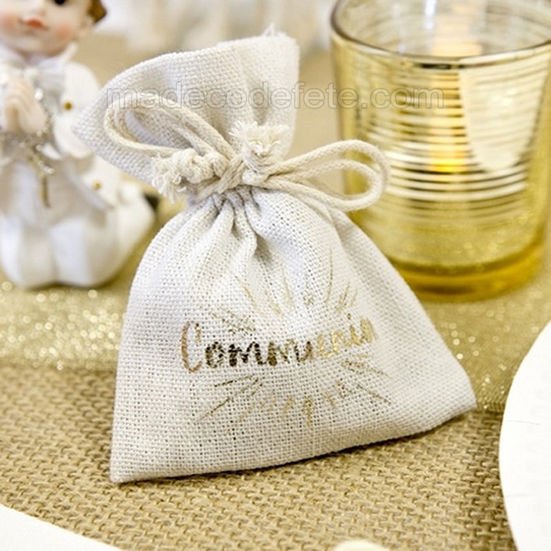 Download Sachet Dragees En Toile Communion En Or