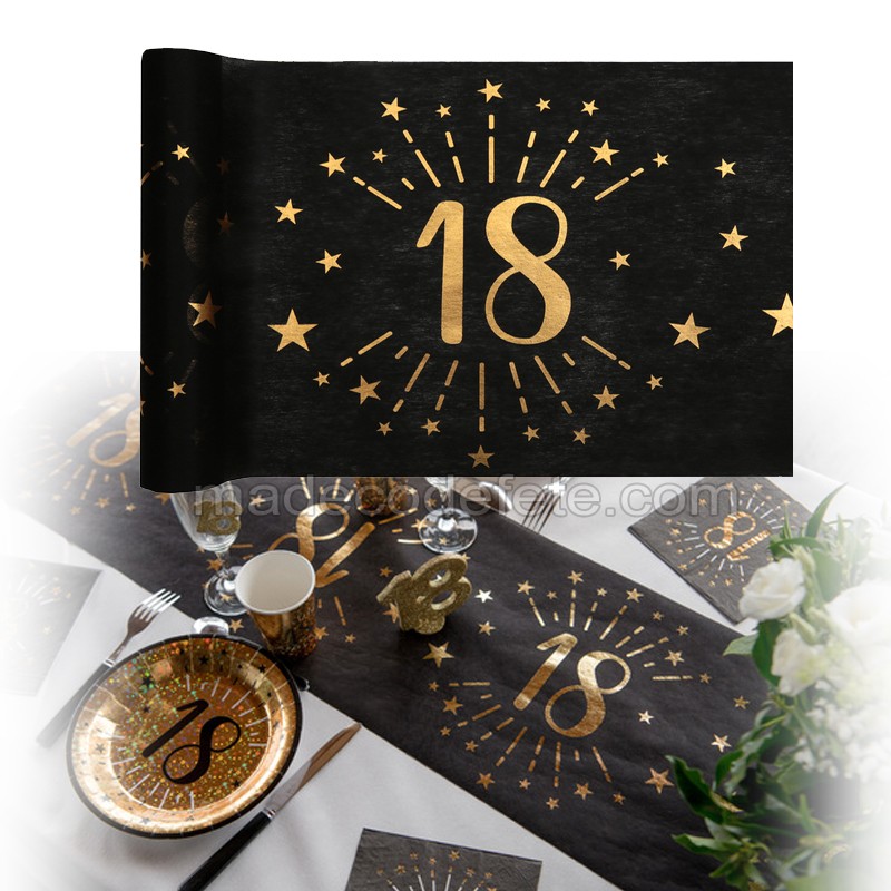 Chemin De Table Anniversaire 18 Ans Noir Et Or