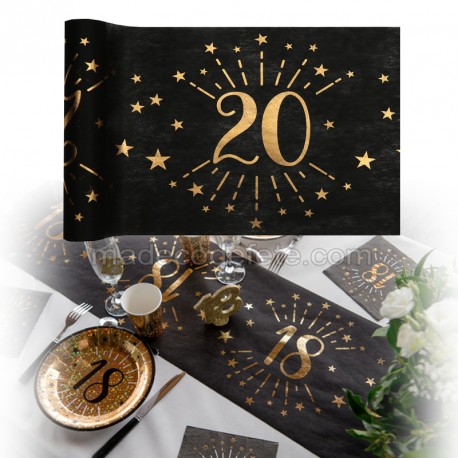 chemin de table anniversaire 20 ans noir et or