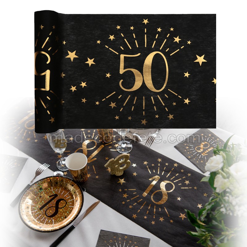 Chemin De Table Anniversaire 50 Ans Noir Et Or