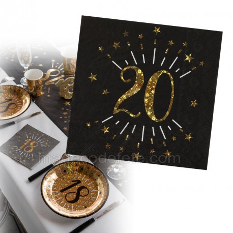 serviettes papier étincelant anniversaire 20 ans x10